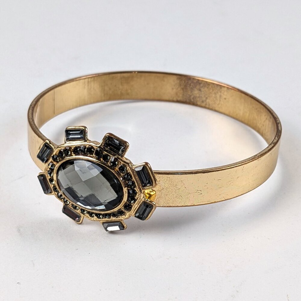 Gold-tone Gray Beaded Cuff Bracelet